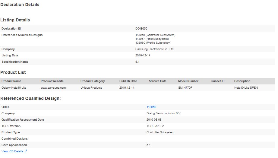 Samsung-Galaxy-Note10-Lite-Bluetooth-Certification