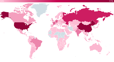 Figure 2. Pays ayant le plus grand nombre d'adresses IP bloquées (entre le 1er janvier et le 31 mai 2020)